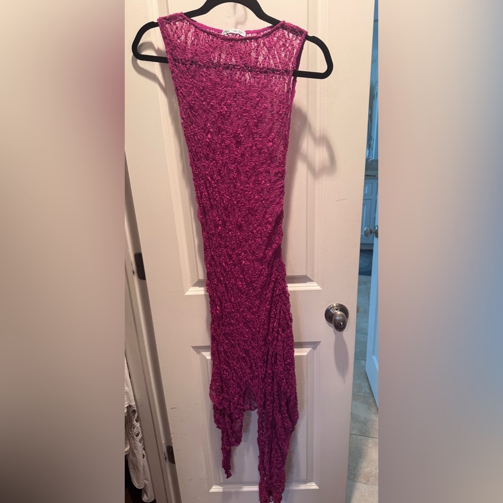 Zara Magenta Sheer Lace Dress